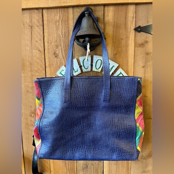 1980’s Unique Colorful Patchwork Leather Tote. Made in Italy - Picture 5 of 9